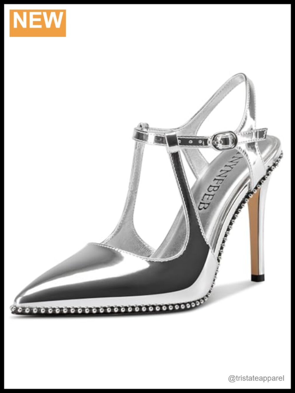 Stiletto High Heel Pointed Toe Pumps Ankle Strap Buckle Patent Leather 3.9